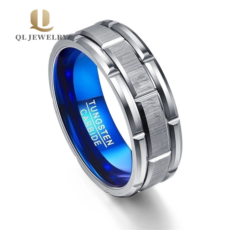 Neue Ankunft Komfort Fit Blaue Innenring Peeling Groove Männer Ringe Wolframkarbid Hochzeitsbänder