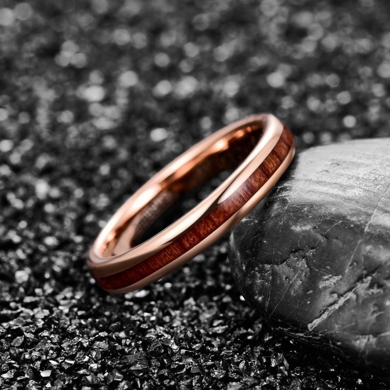 Comfort 4mm Rose Gold Plating Tungsten Carbide Ring with Wood Inlay China Supplier.