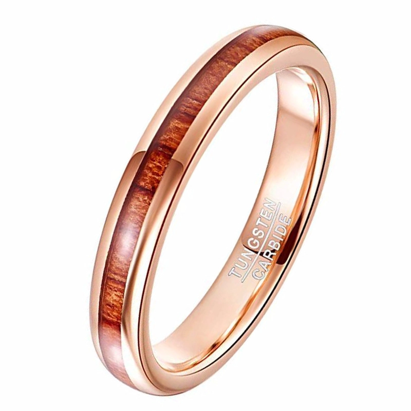 Comfort 4mm Rose Gold Plating Tungsten Carbide Ring with Wood Inlay China Supplier.