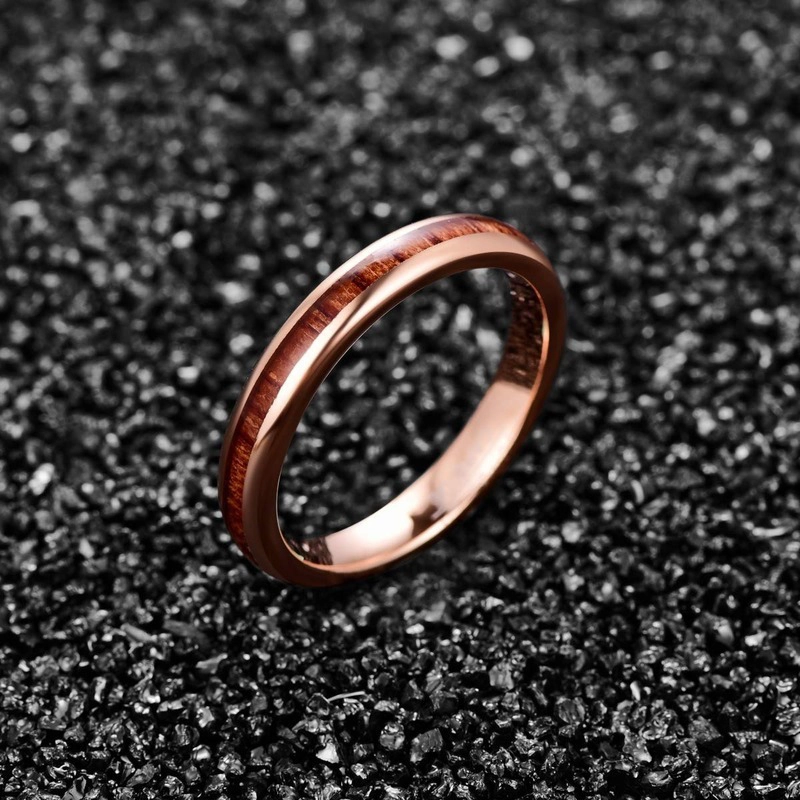 Comfort 4mm Rose Gold Plating Tungsten Carbide Ring with Wood Inlay China Supplier.