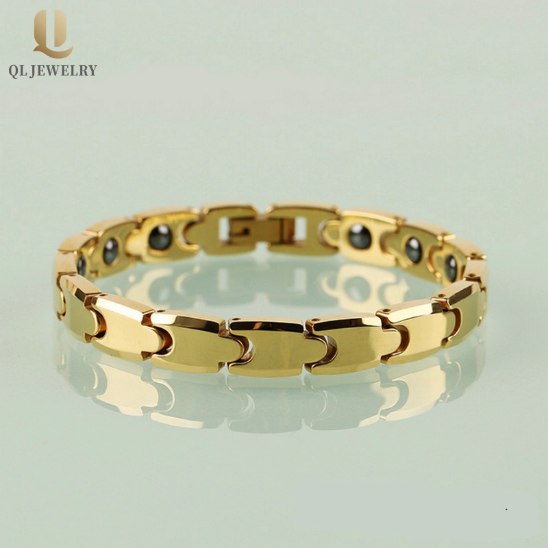 Popular Gold Mens Tungsten Carbide Bracelet With Magnets Inlay China Manufacturer