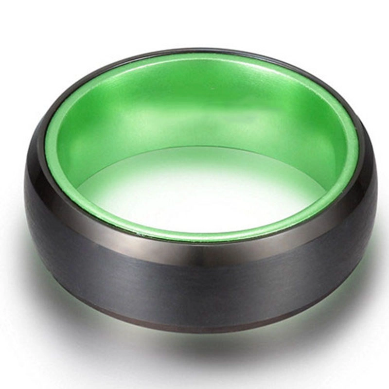 Heißer Verkauf 8mm Matte Fertig Schwarz Wolframkarbidring mit grünem Aluminium Innenband China Lieferant