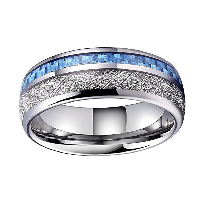 FIT CONFORT FIT Bague en carbure de tungstène en dôme de 8 mm avec météorite et bleu de carbone Blue Inlay Fournisseur