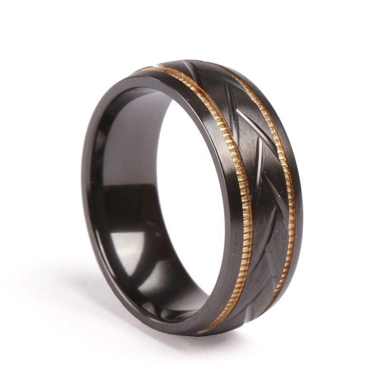 Beliebte gravierte geschnitzte Muster Black Zirkonium Ring Männer Ehering Bands China Lieferant