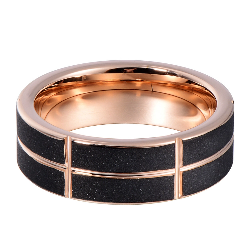 Hotsale 6mm sandgestrahlt und graviert zwei getönte Wolframkarbidring mit Roségold und schwarzer Plattierung China-Lieferant