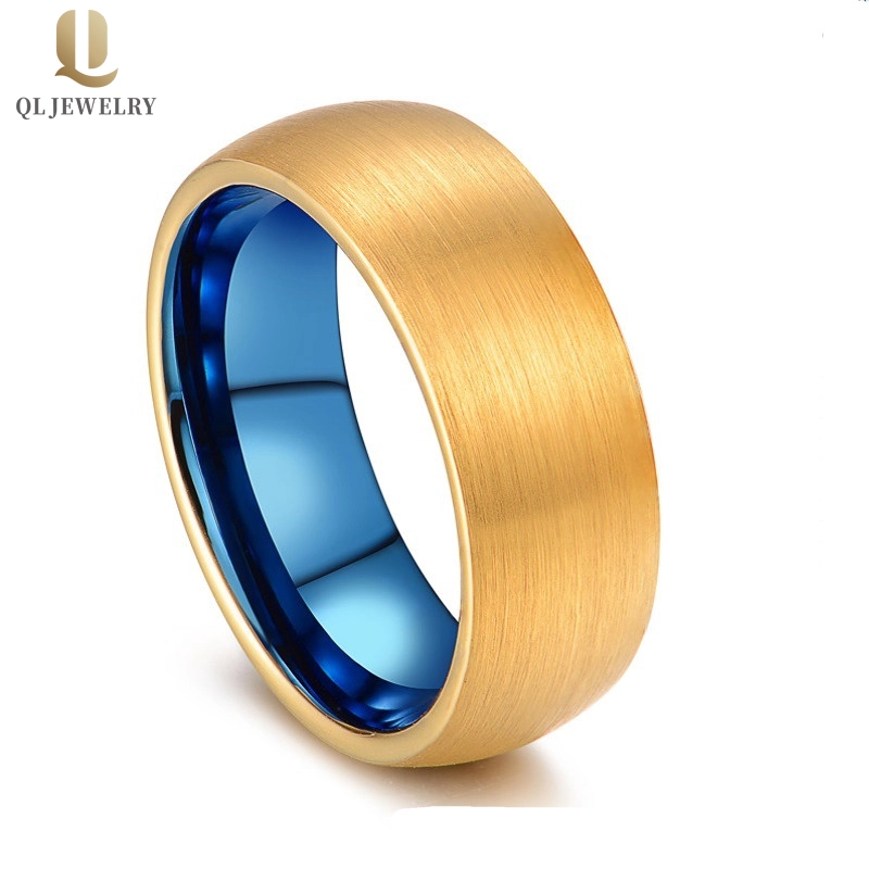 Großhandel 8mm gewölbte Matte Fertig Zwei Ton Wolframkarbid Ring Gold und Blauer Wolframkarbidring