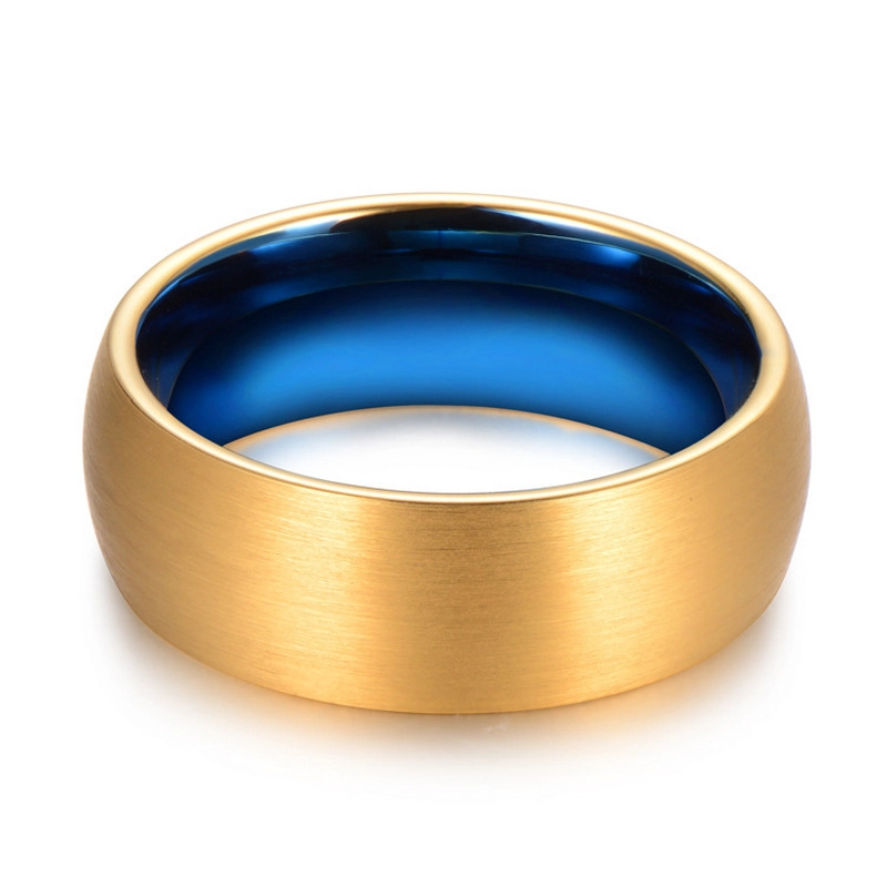 Großhandel 8mm gewölbte Matte Fertig Zwei Ton Wolframkarbid Ring Gold und Blauer Wolframkarbidring
