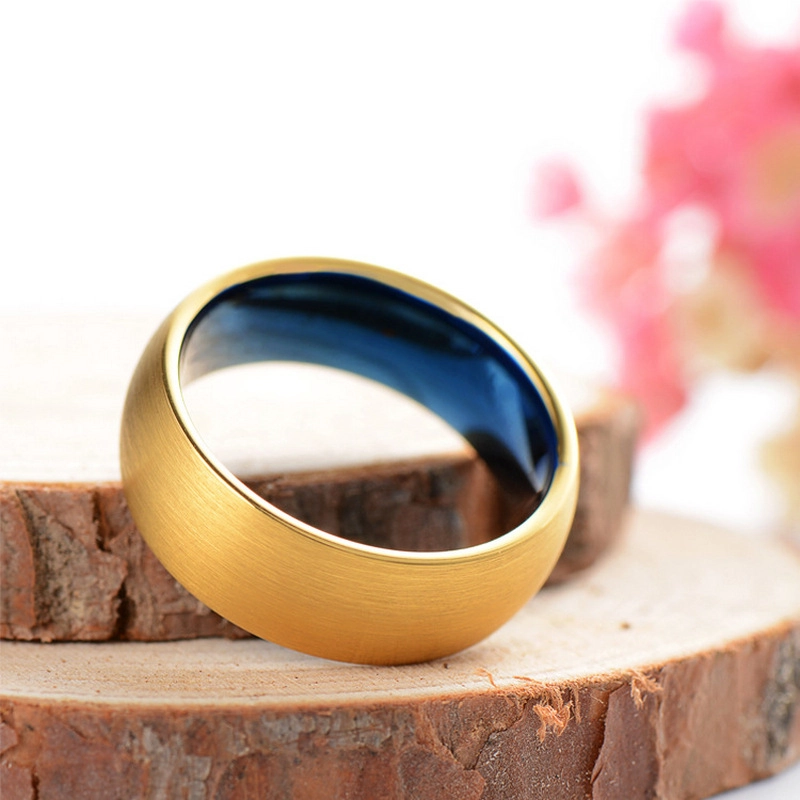 Großhandel 8mm gewölbte Matte Fertig Zwei Ton Wolframkarbid Ring Gold und Blauer Wolframkarbidring