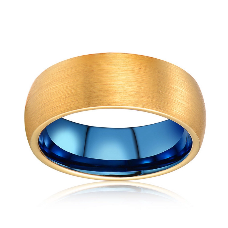 Großhandel 8mm gewölbte Matte Fertig Zwei Ton Wolframkarbid Ring Gold und Blauer Wolframkarbidring