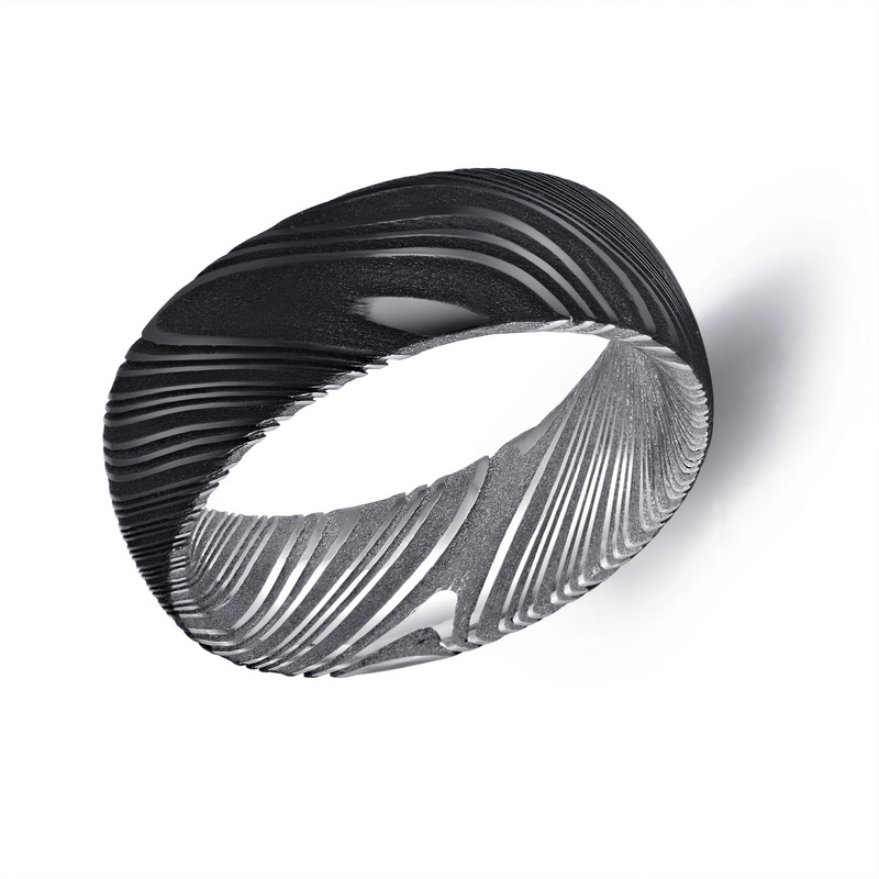 Großhandel Männer Schwarz Damaskus Stahl Hochzeit Band Damaskus Stahl Ring China Lieferant