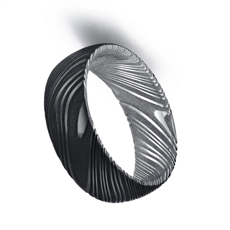Großhandel Männer Schwarz Damaskus Stahl Hochzeit Band Damaskus Stahl Ring China Lieferant