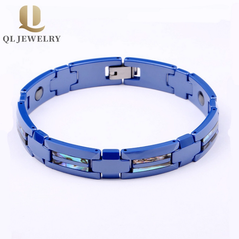 Bracelet en céramique bleu haute technologie en gros avec coque d'Abalone Inlay Inlay Fabricant
