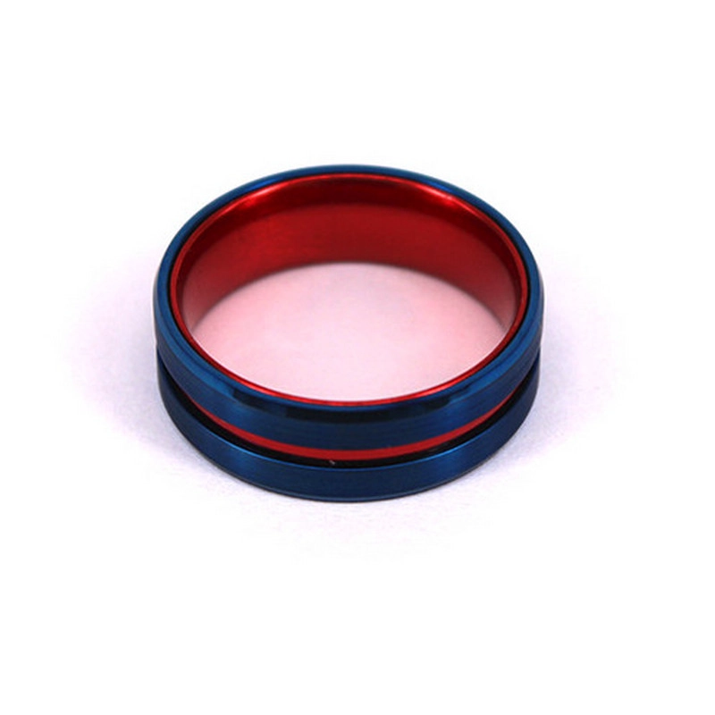 8mm Men's Blue Tungsten Wedding Band with Red Aluminum Inner Band