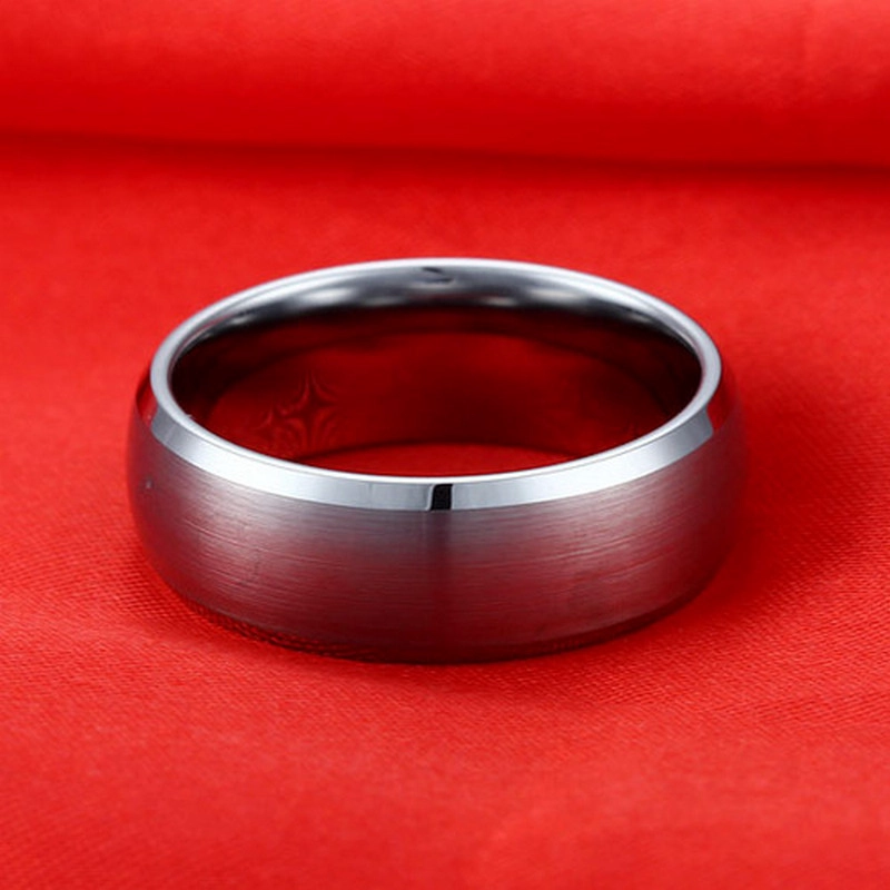 8mm Comfort Fit Klassischer Wolframkarbidring mit abgeschrägter Kanten gebürstetes Zentrum