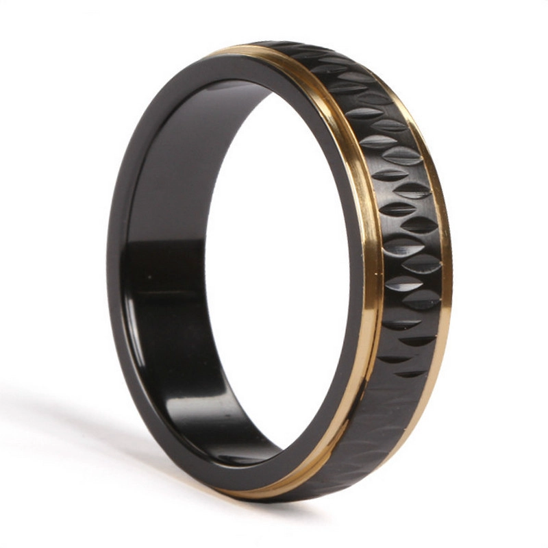 Beliebte gravierte geschnitzte Muster Black Zirkonium Ring Männer Ehering Bands China Lieferant