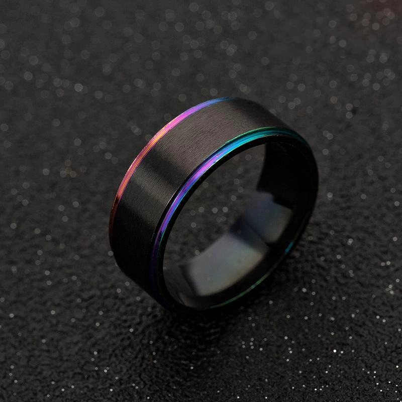 Superior Qualität 8mm Satin gebürstet Stiefkanten Zwei getönte Wolframkarbidring Schwarzer und Rainbow China Lieferant