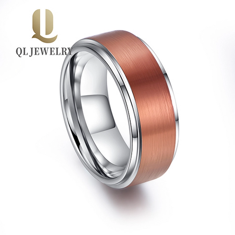 Satin de 8mm Bague de tungstène brossé en carbure de tungstène Bandes de mariage de tungstène rouges