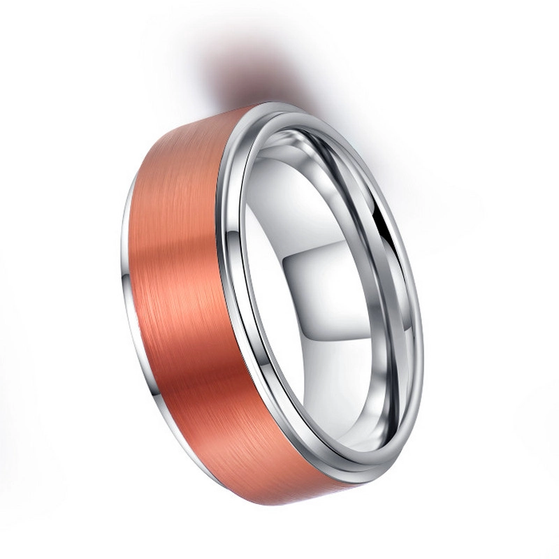 Satin de 8mm Bague de tungstène brossé en carbure de tungstène Bandes de mariage de tungstène rouges