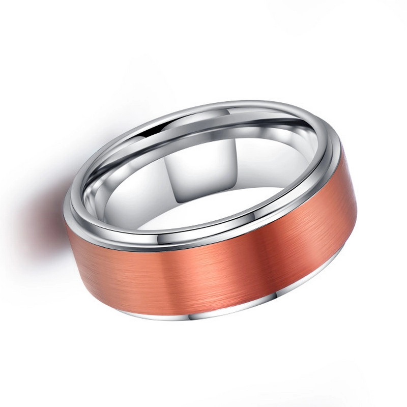 Satin de 8mm Bague de tungstène brossé en carbure de tungstène Bandes de mariage de tungstène rouges