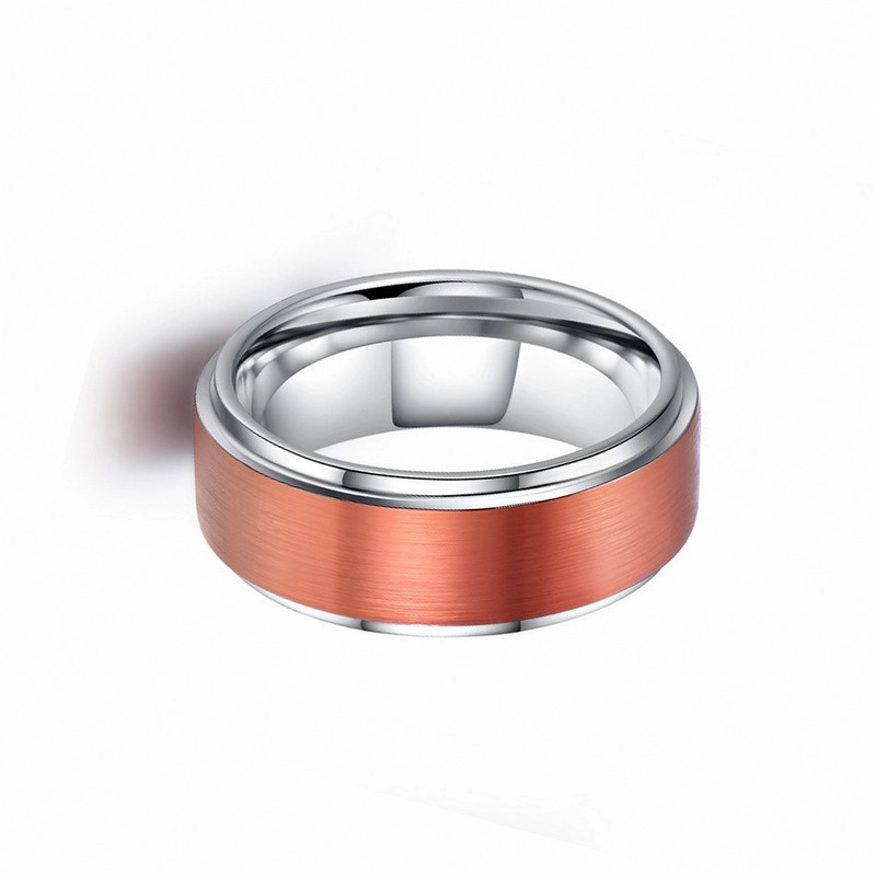 Satin de 8mm Bague de tungstène brossé en carbure de tungstène Bandes de mariage de tungstène rouges
