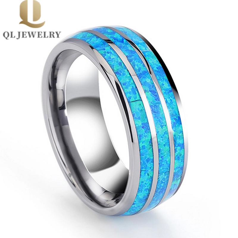 Incroyable 8mm Create Opal Inlaid de tungstène Band Band Band de mariage Chine Fabricant