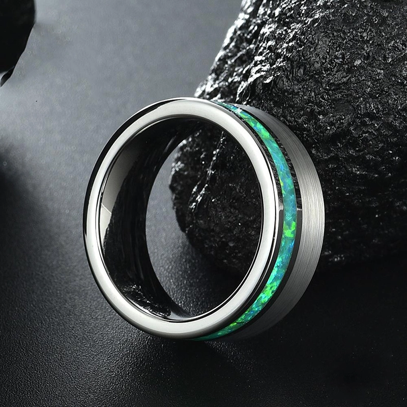 Bague en carbure de tungstène de tungstène en satin brossé de style de tungstène de 8mm de style 8mm avec inlay opale Chine fournisseur