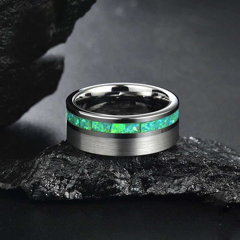 Bague en carbure de tungstène de tungstène en satin brossé de style de tungstène de 8mm de style 8mm avec inlay opale Chine fournisseur
