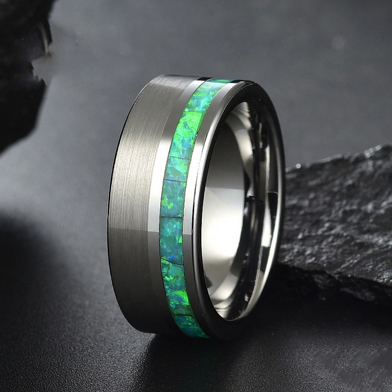 Bague en carbure de tungstène de tungstène en satin brossé de style de tungstène de 8mm de style 8mm avec inlay opale Chine fournisseur