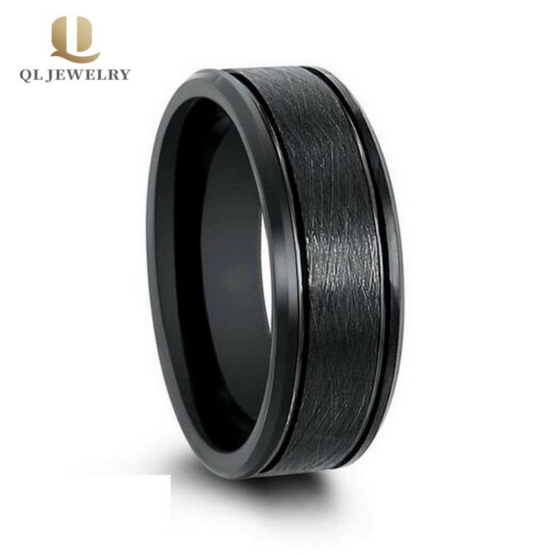 Hotsale 8mm Wire Brushed Black Zirconium Ring Men's Wedding Band China Manufacturer