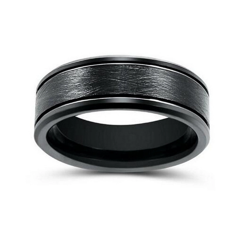 Hotsale 8mm Wire Brushed Black Zirconium Ring Men's Wedding Band China Manufacturer