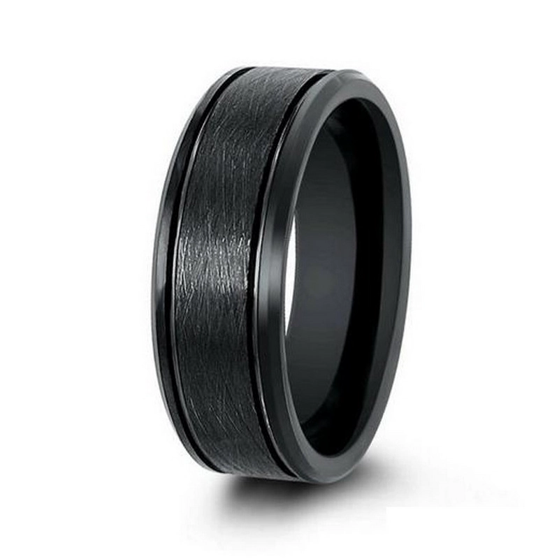 Hotsale 8mm Wire Brushed Black Zirconium Ring Men's Wedding Band China Manufacturer