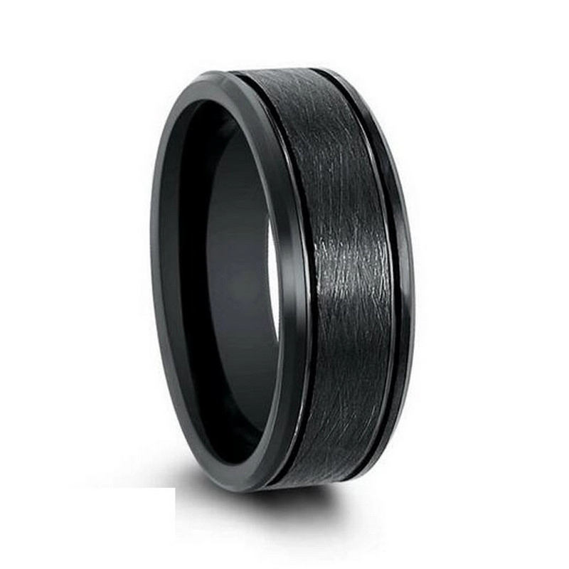Hotsale 8mm Wire Brushed Black Zirconium Ring Men's Wedding Band China Manufacturer