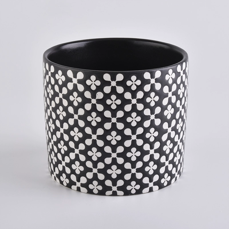510ml black ceramic cylinder flower candle jar empty for wholesale 510ml black ceramic cylinder flower candle jar empty for wholesale