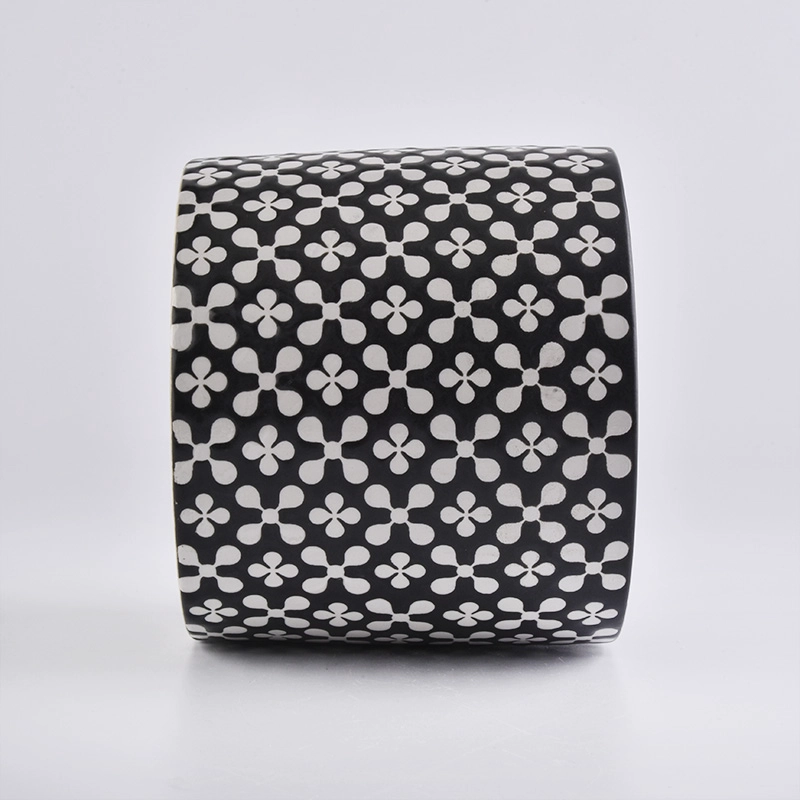 510ml black ceramic cylinder flower candle jar empty for wholesale W510ml black ceramic cylinder flower candle jar empty for wholesale