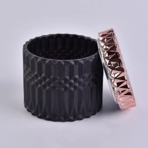 Geo Cut Matte Black Glass Candle Jar With Rose Gold Lids