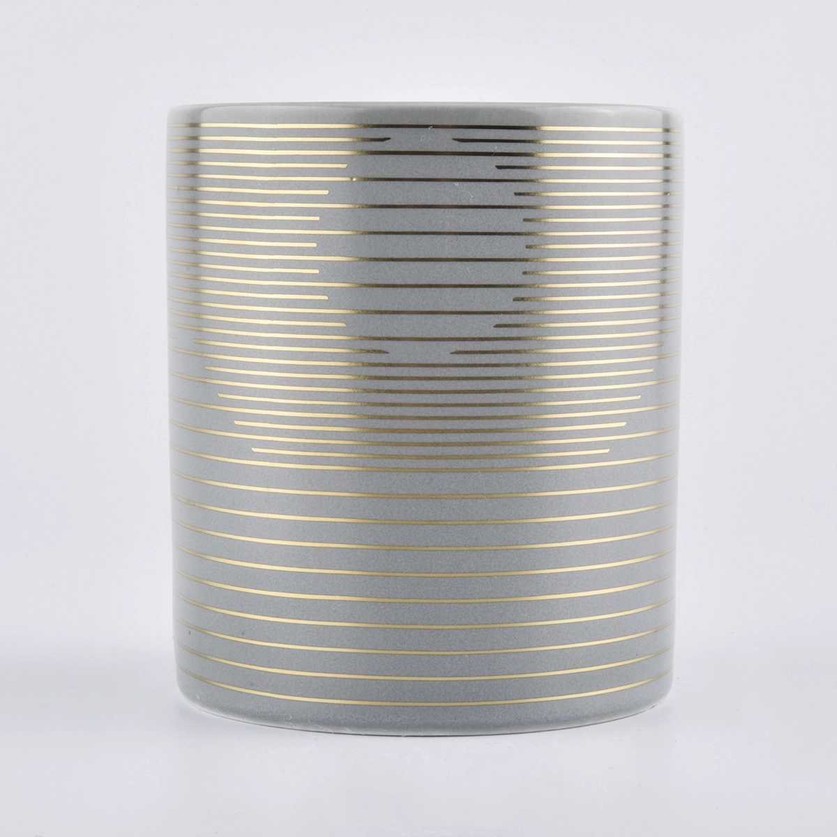 gray glazed ceramic candle holders with gold printing