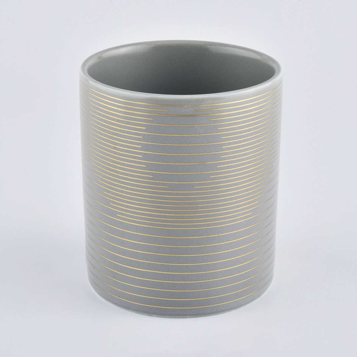 gray glazed ceramic candle holders with gold printing
