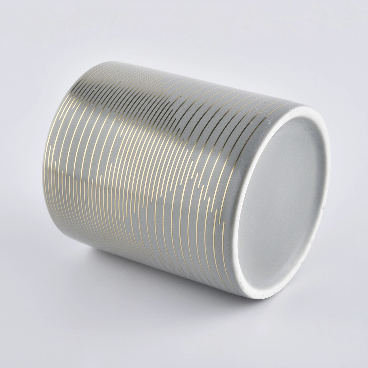 gray glazed ceramic candle holders with gold printing