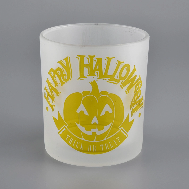 Frosted White Glass Candle Holders With Decal