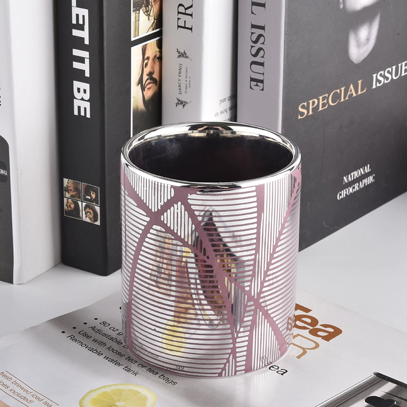 unique patterned ceramic candle container with silver inside