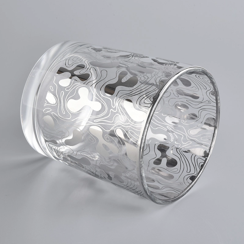 glass candle jar 12 oz clear glass candle holder with unique metallic siver prints
