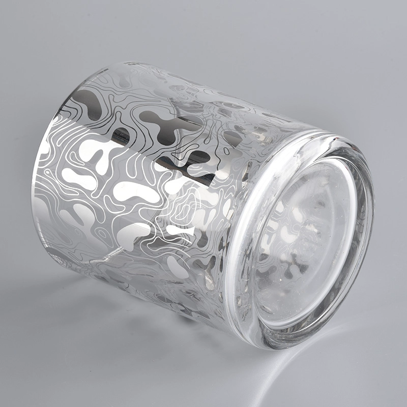 glass candle jar 12 oz clear glass candle holder with unique metallic siver prints