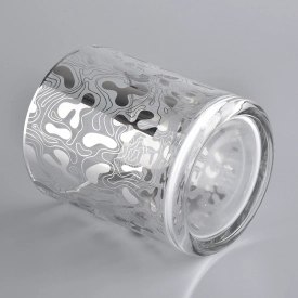 12 Oz klar Glas Kerzenhalter mit einzigartigen metallischen Siver Drucke