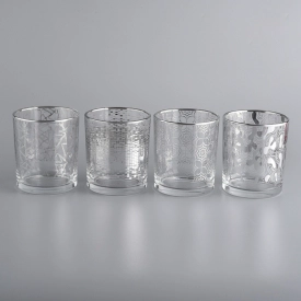 12 Oz klar Glas Kerzenhalter mit einzigartigen metallischen Siver Drucke