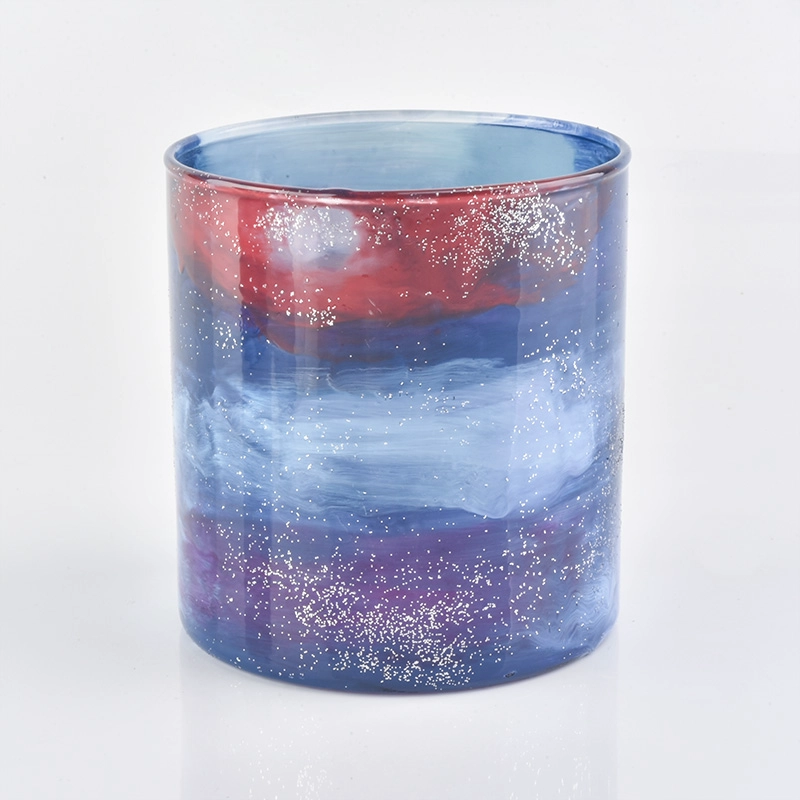 8oz 10oz 12oz Unique Glass Candle Holder with gold dust powder
