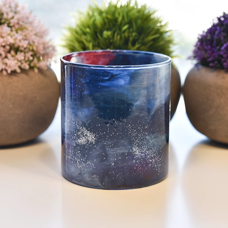 8oz 10oz 12oz Unique Glass Candle Holder with gold dust powder