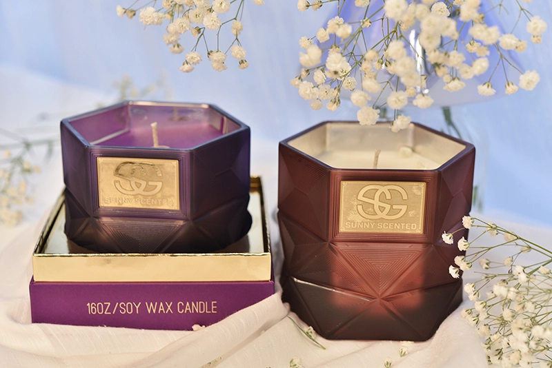 Glass Candle Jars with Polygon Design for Home Decor Scented Candles Glass Candle Jars with Polygon Design for Home Decor Scented Candles