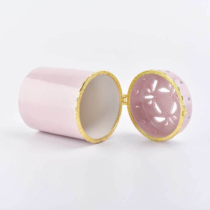 High end luxury ceramic candle holder with carving decoration Pink