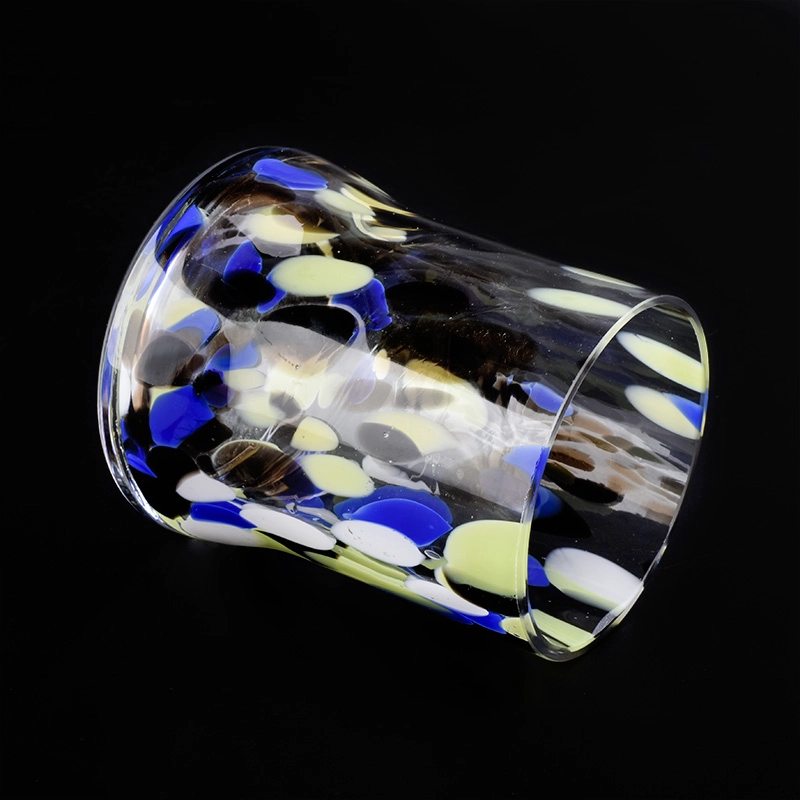 12 oz colorful glass candle holders with cut rim