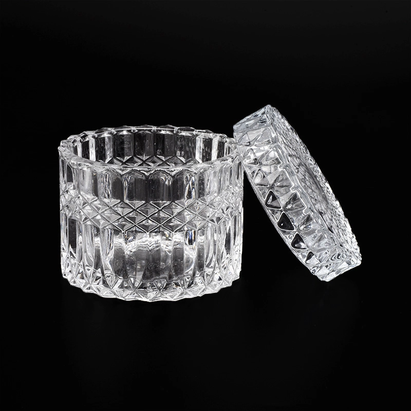 Embossed Pattern Glass Candle Vessel With Lids Embossed Pattern Glass Candle Vessel With Lids